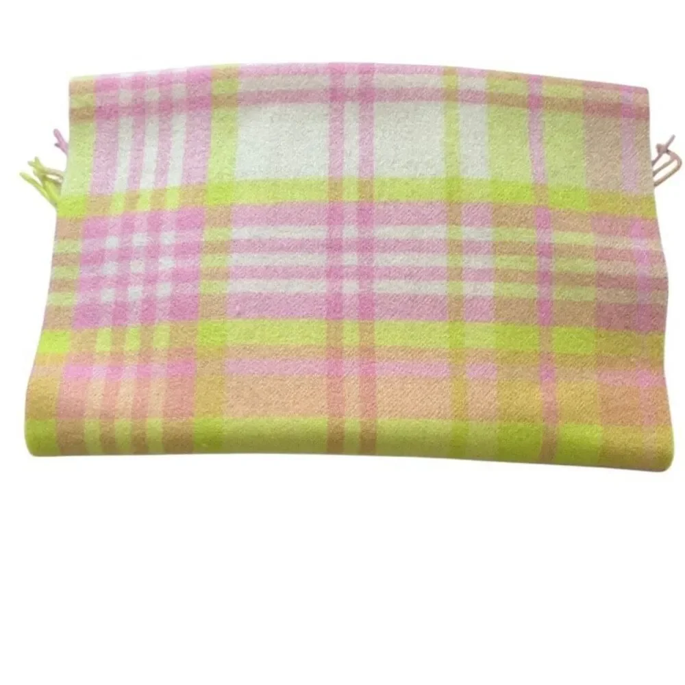 Anthropologie Maeve Pink Yellow Plaid Wool Scarf, New with Tags